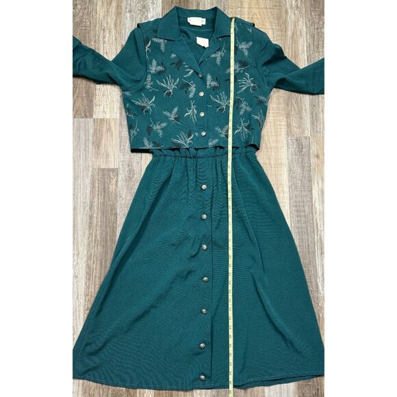 Miss Dorby Womens Size 10 Green 2 Pc Set Collared Vest Dress Padded Shoulders - Picture 12 of 16